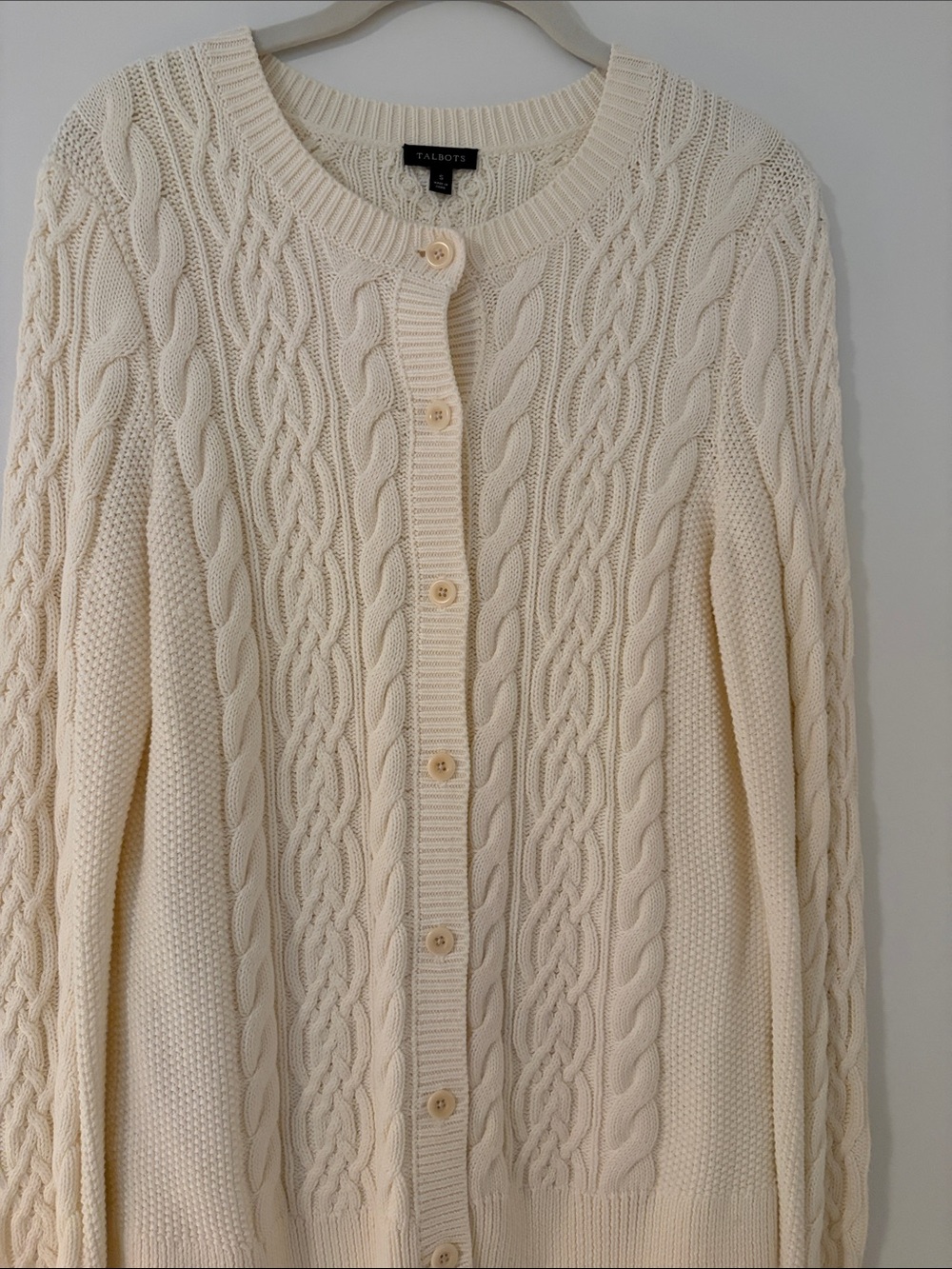 Talbots Cream Cable Knit Button-Up Cardigan